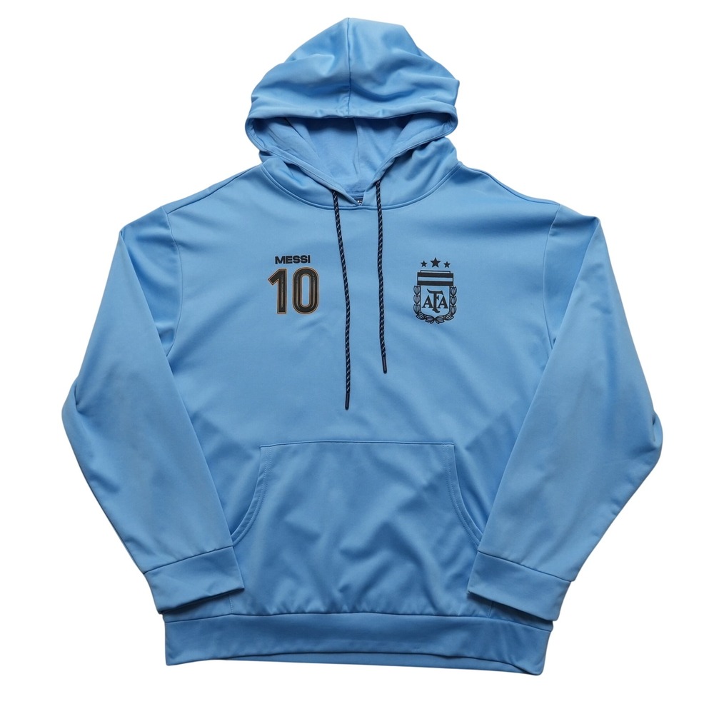 AFA Argentina Messi 10 Hoodie Mens XL Light Blue Soccer‎ Pullover Sweatshirt